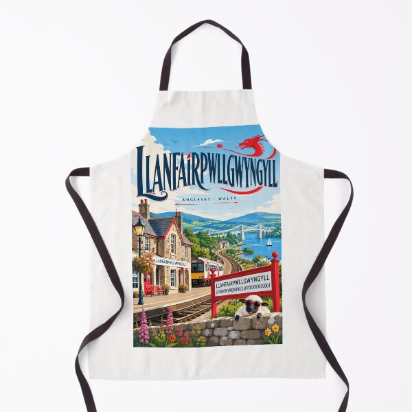 Item preview, Llanfairpwllgwyngyll Anglesey Railway Station Menai Strait and Welsh Dragon designed and sold by Places On Earth.