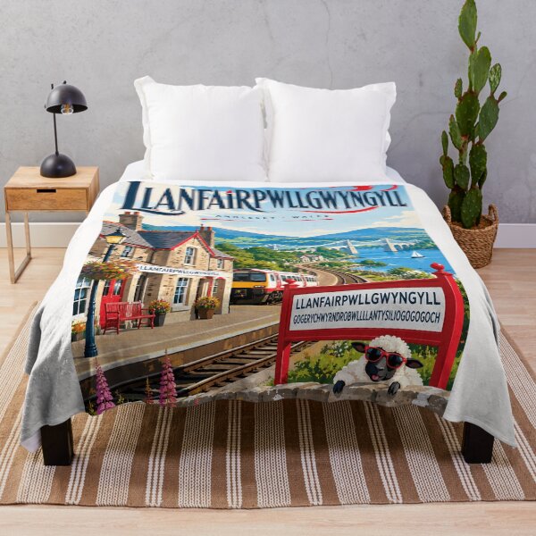 Item preview, Llanfairpwllgwyngyll Anglesey Railway Station Menai Strait and Welsh Dragon designed and sold by Places On Earth.