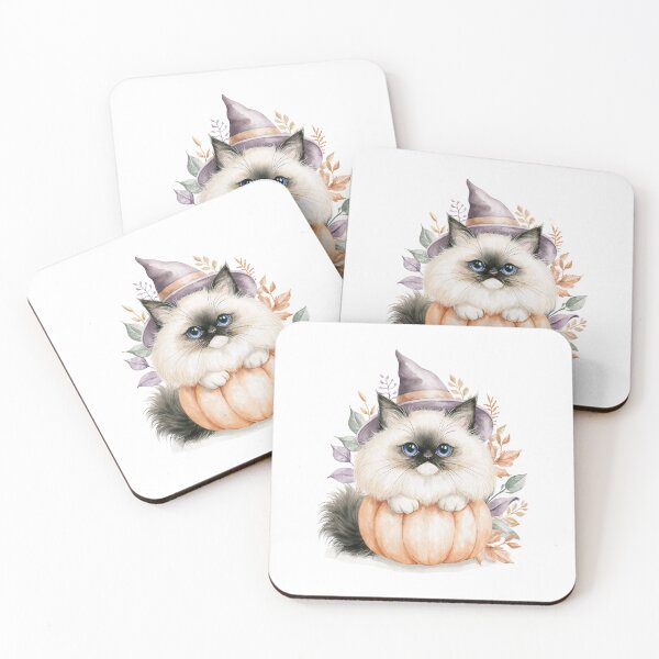 Item preview, Cute Ragdoll Cat in Pumpkin Witch Hat Autumn Watercolor designed and sold by TheAnimalZ00.