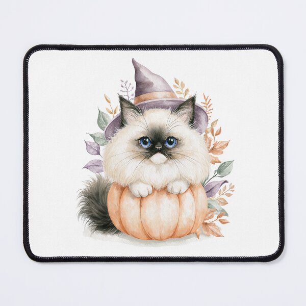 Item preview, Cute Ragdoll Cat in Pumpkin Witch Hat Autumn Watercolor designed and sold by TheAnimalZ00.