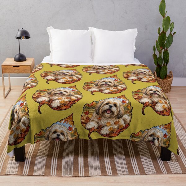 Item preview, Fall Lhasa Apso Playing In Autumn Leaves designed and sold by Lion and Lamb Design.