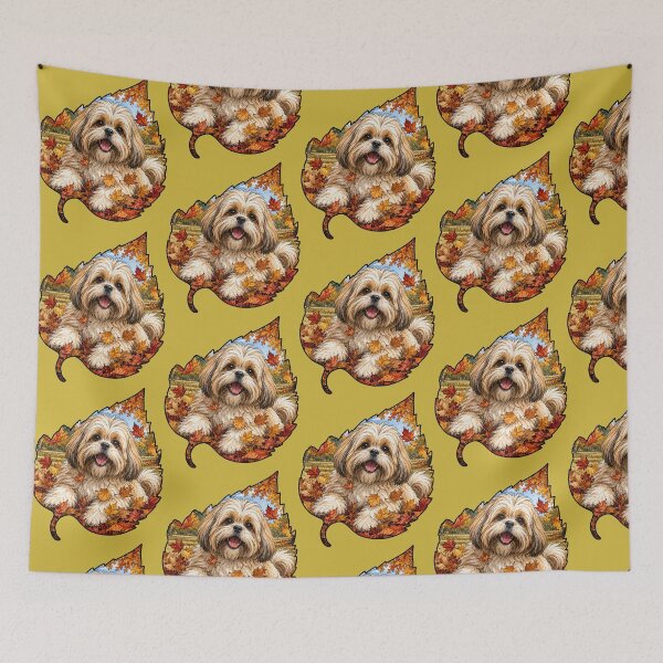Item preview, Fall Lhasa Apso Playing In Autumn Leaves designed and sold by Lion and Lamb Design.