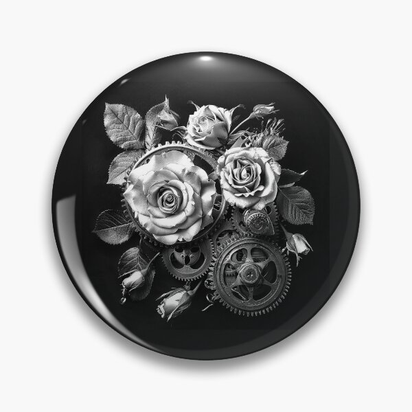Item preview, Steampunk Roses and Gears – Gothic Mechanical Floral Art designed and sold by inkoutninja.