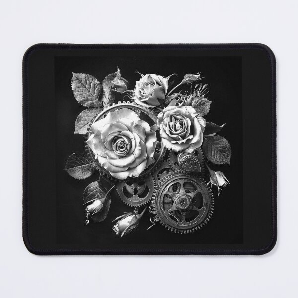 Item preview, Steampunk Roses and Gears – Gothic Mechanical Floral Art designed and sold by inkoutninja.