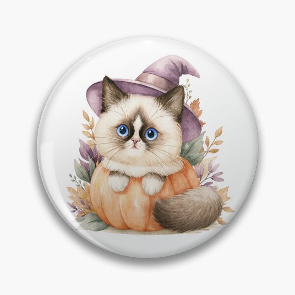 Item preview, Cute Snowshoe Cat in Pumpkin Witch Hat Autumn Watercolor designed and sold by TheAnimalZ00.