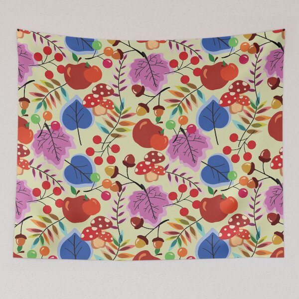 Item preview, Autumn Seamless Pattern with Apples and Mushrooms designed and sold by PowerAntShop.