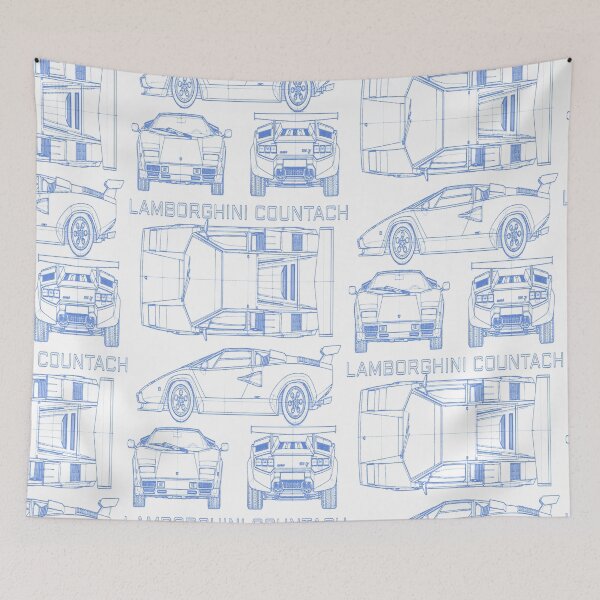 Item preview, Lamborghini Countach Technical Blueprint – Blue Line Art designed and sold by jubileuuu.