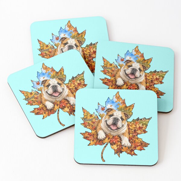 Item preview, Fall Bulldog Playing In Autumn Leaves designed and sold by Lion and Lamb Design.