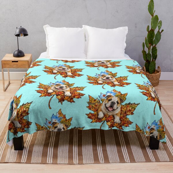 Item preview, Fall Bulldog Playing In Autumn Leaves designed and sold by Lion and Lamb Design.