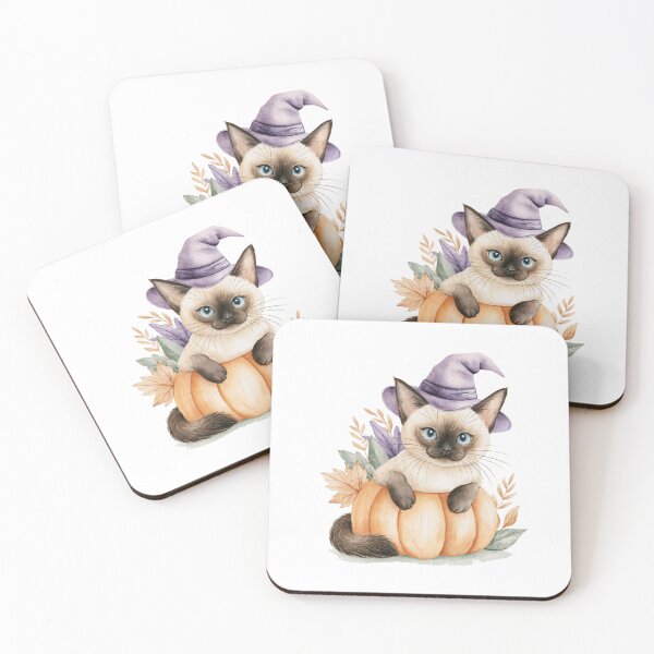 Item preview, Cute Tonkinese Cat in Pumpkin Witch Hat Autumn Watercolor designed and sold by TheAnimalZ00.