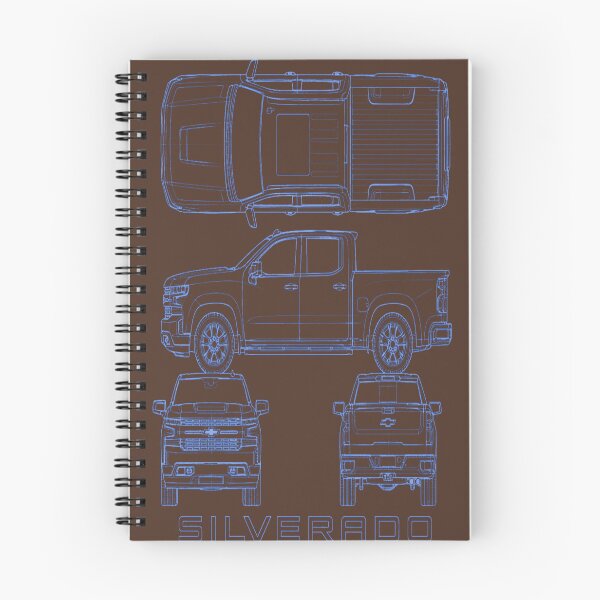 Aperçu de l'œuvre Plan technique du Chevrolet Silverado – Illustration en bleu créée et vendue par VIC ART.