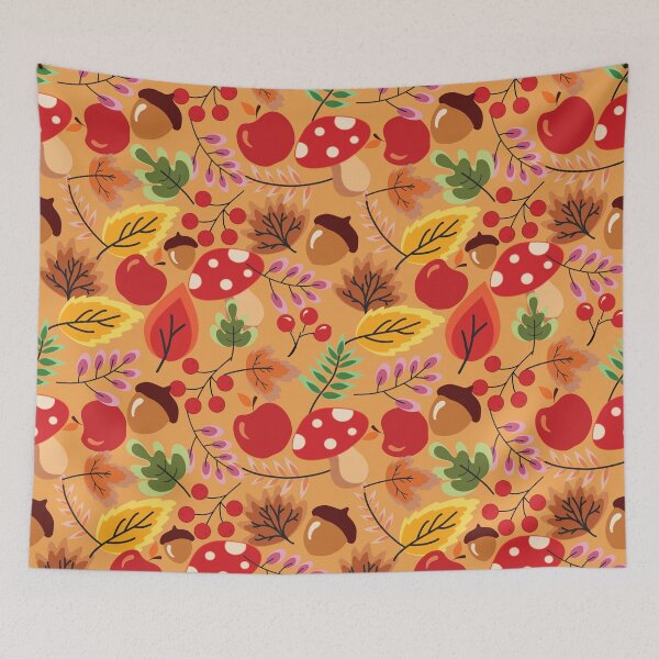Item preview, Autumn Leaves and Mushrooms Seamless Pattern designed and sold by PowerAntShop.