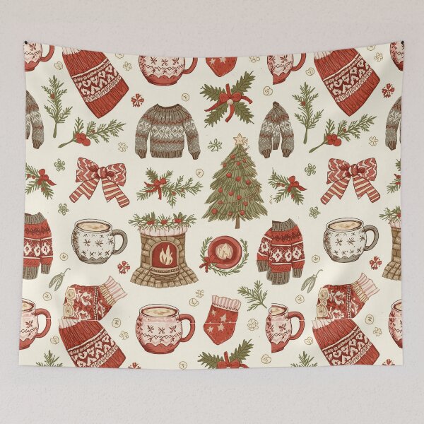 Item preview, Cozy Christmas Pattern Vintage Holiday Cabin Design designed and sold by LiviuGligoros.