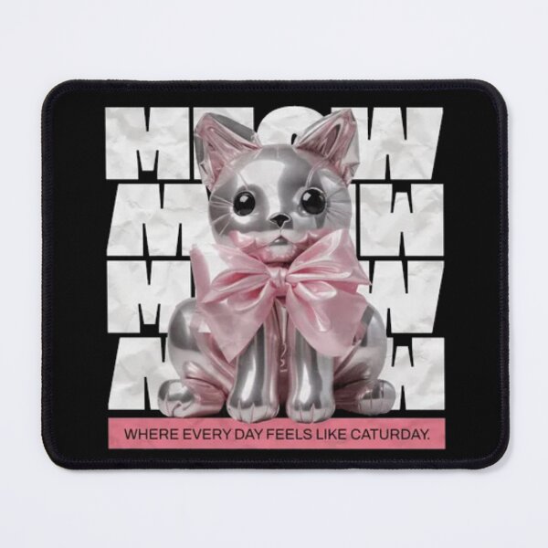 Item preview, Metallic Silver Cat Pink Bow - Y2K Metallic Meow Caturday Art designed and sold by GenZFashion000.