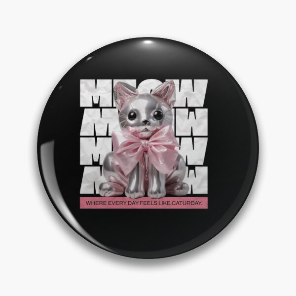 Item preview, Metallic Silver Cat Pink Bow - Y2K Metallic Meow Caturday Art designed and sold by GenZFashion000.