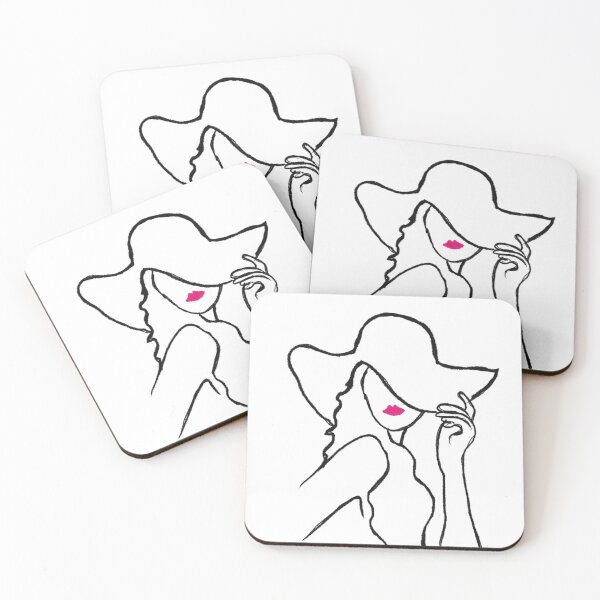 Item preview, La Femme — Black Pink Line Art Print, Woman Holding Hat Brim, Fashion Illustration designed and sold by ShooNyaArtStudio.