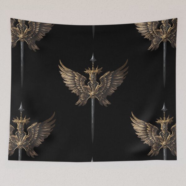 Item preview, Epic Golden Winged Sword Fantasy Emblem Art designed and sold by UrbanPrts.