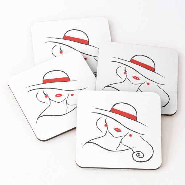 Item preview, La Femme — Black Red Line Art Print, Red Ribbon Hat Woman, Fashion Illustration designed and sold by ShooNyaArtStudio.