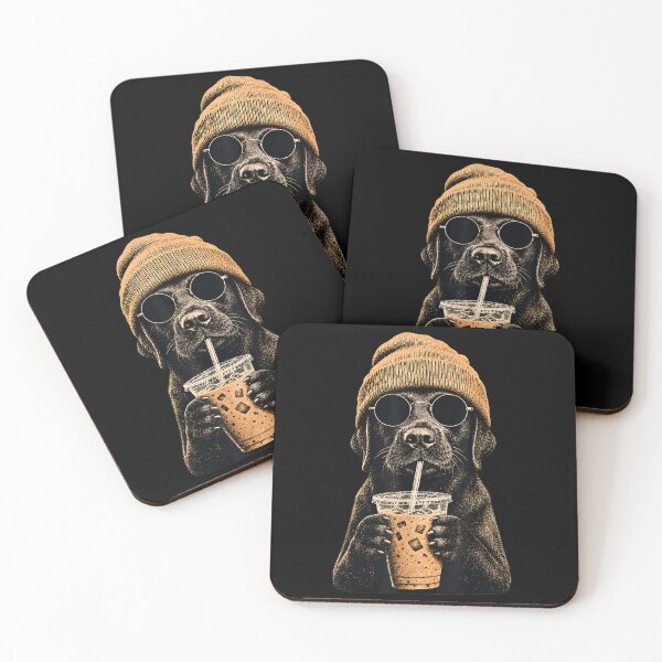 Item preview, Black Labrador Hipster Dog Drinking Iced Coffee Sunglasses  designed and sold by OMITTEROMINOUS.