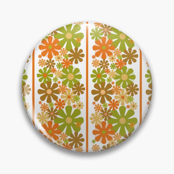 Item preview, Retro Floral Stripe 60s 70s Aesthetic Patter in Avocado Orange Brown White designed and sold by kierkegaard.