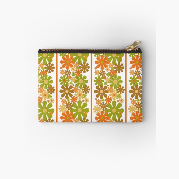 Item preview, Retro Floral Stripe 60s 70s Aesthetic Patter in Avocado Orange Brown White designed and sold by kierkegaard.