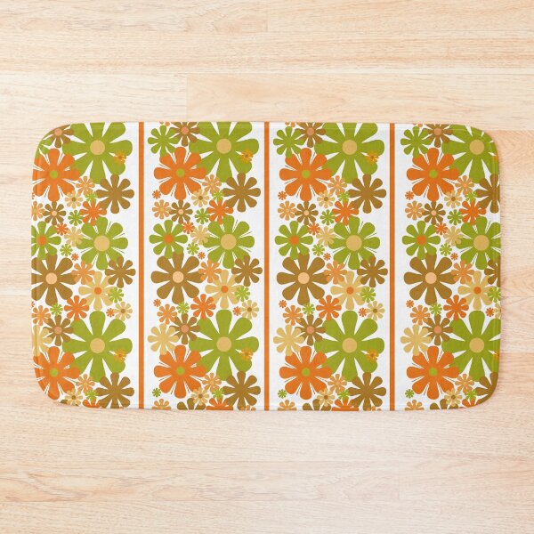 Item preview, Retro Floral Stripe 60s 70s Aesthetic Patter in Avocado Orange Brown White designed and sold by kierkegaard.