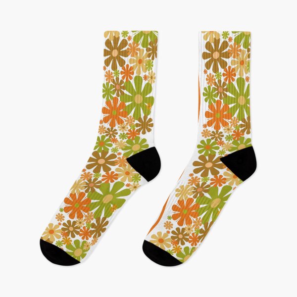 Item preview, Retro Floral Stripe 60s 70s Aesthetic Patter in Avocado Orange Brown White designed and sold by kierkegaard.
