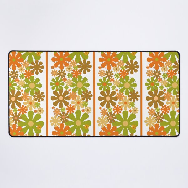 Item preview, Retro Floral Stripe 60s 70s Aesthetic Patter in Avocado Orange Brown White designed and sold by kierkegaard.