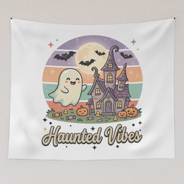 Item preview, Haunted Vibes Cute Ghost Haunted House Retro designed and sold by DIRTYSKETCHH.