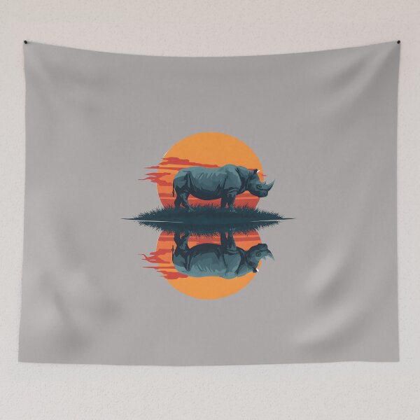 Item preview, Rhinoceros Sunset Reflection – African Wildlife Art designed and sold by Wildlife2021.