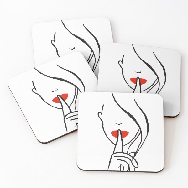 Item preview, La Femme Shh — Red Lips Silence Line Art Print, Finger on Lips Wall Art, Minimalist designed and sold by ShooNyaArtStudio.