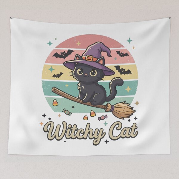 Item preview, Witchy Cat Cute Black Cat Halloween Vintage designed and sold by DIRTYSKETCHH.