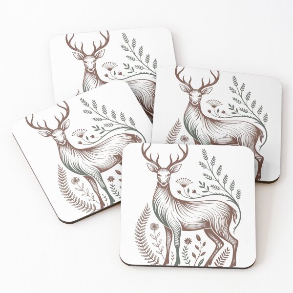 Item preview, Mystical Forest Deer Woodcut Botanical Art designed and sold by nova-bloom.