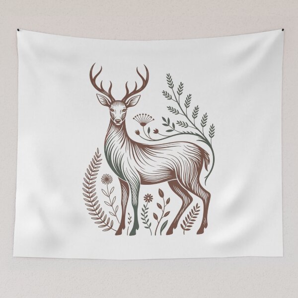Item preview, Mystical Forest Deer Woodcut Botanical Art designed and sold by nova-bloom.