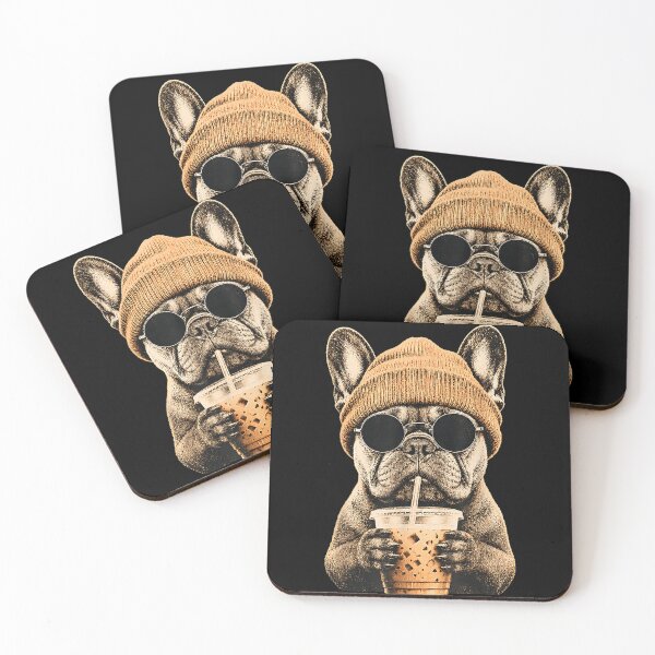 Item preview, French Bulldog Hipster Dog Drinking Iced Coffee Sunglasses  designed and sold by OMITTEROMINOUS.