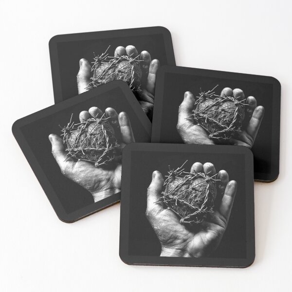 Item preview, Barbed Wire Heart in Hand – Dark Symbolic Black and White Art designed and sold by inkoutninja.