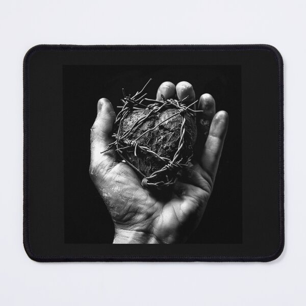 Item preview, Barbed Wire Heart in Hand – Dark Symbolic Black and White Art designed and sold by inkoutninja.