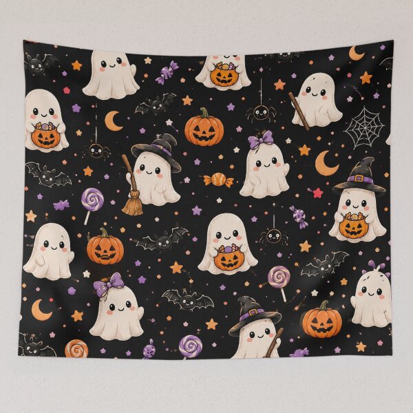 Item preview, Tiny Ghost Halloween Pattern | Cute Kawaii Ghosts Spooky Halloween Repeat Design designed and sold by RJACreative.