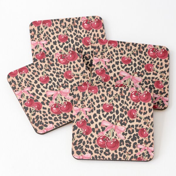Item preview, Cute leopard print heart pattern  with cherries and pink bow designed and sold by PMSNshop.