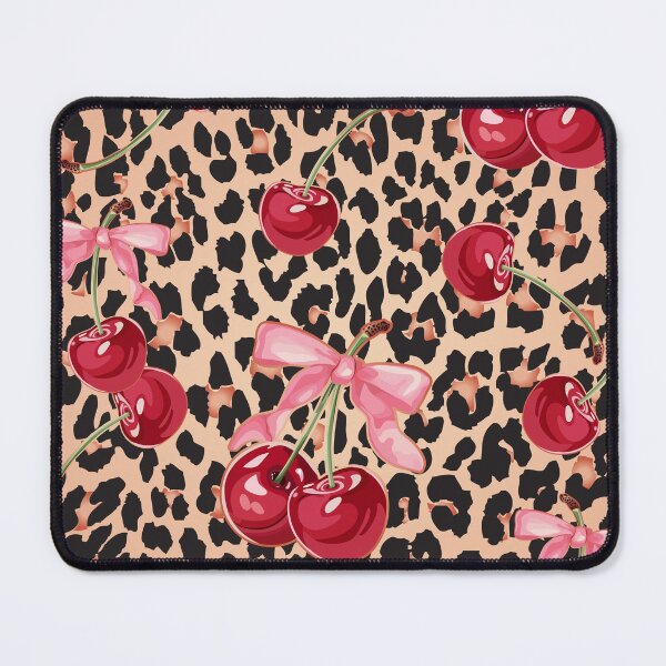 Item preview, Cute leopard print heart pattern with cherries and pink bow designed and sold by PMSNshop.