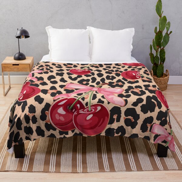 Item preview, Cute leopard print heart pattern with cherries and pink bow designed and sold by PMSNshop.