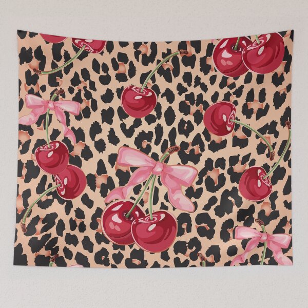 Item preview, Cute leopard print heart pattern  with cherries and pink bow designed and sold by PMSNshop.