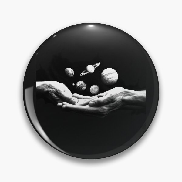 Item preview, Solar System in Hands – Surreal Black and White Cosmic Art designed and sold by inkoutninja.
