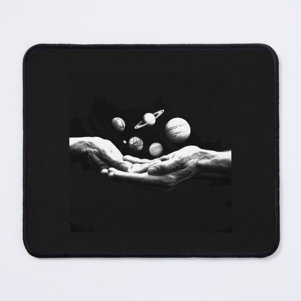 Item preview, Solar System in Hands – Surreal Black and White Cosmic Art designed and sold by inkoutninja.