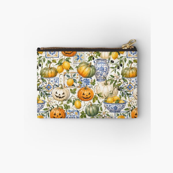 Item preview, Mediterranean Halloween: Lemons, Pumpkins & Blue Tiles Watercolor Pattern designed and sold by ImPlyDesign.