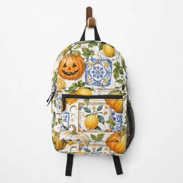 Item preview, Mediterranean Halloween: Lemons, Pumpkins & Blue Tiles Watercolor Pattern designed and sold by ImPlyDesign.
