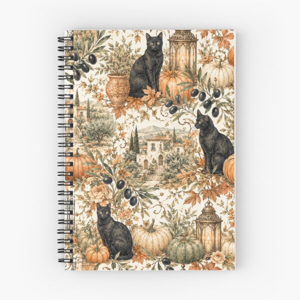 Item preview, Autumn in Tuscany: Black Cat & Pumpkin Watercolor Pattern designed and sold by ImPlyDesign.