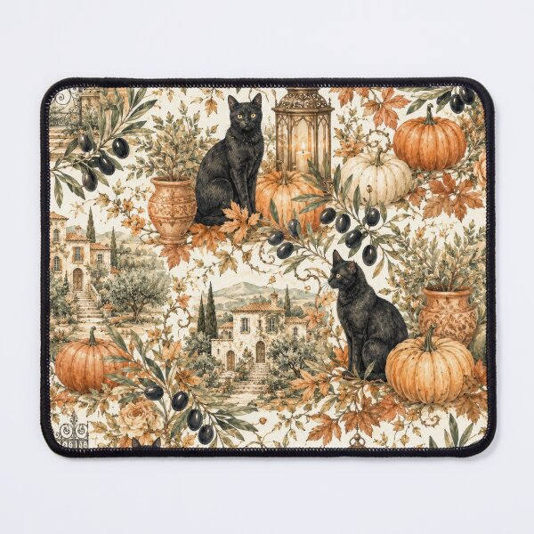 Item preview, Autumn in Tuscany: Black Cat & Pumpkin Watercolor Pattern designed and sold by ImPlyDesign.