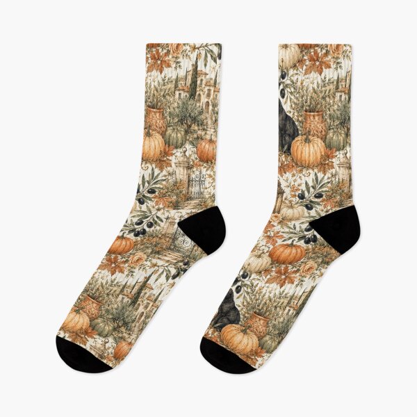 Item preview, Autumn in Tuscany: Black Cat & Pumpkin Watercolor Pattern designed and sold by ImPlyDesign.