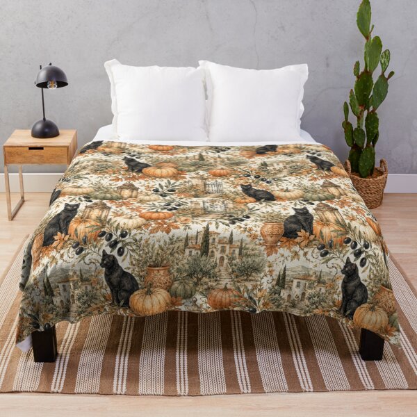 Item preview, Autumn in Tuscany: Black Cat & Pumpkin Watercolor Pattern designed and sold by ImPlyDesign.